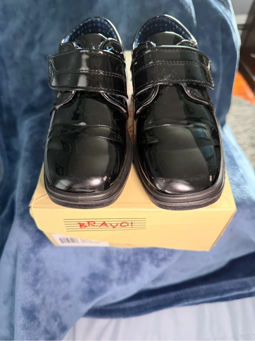 Amazon Kids Patent Leather Hook-and-Loop School Shoe - Black
